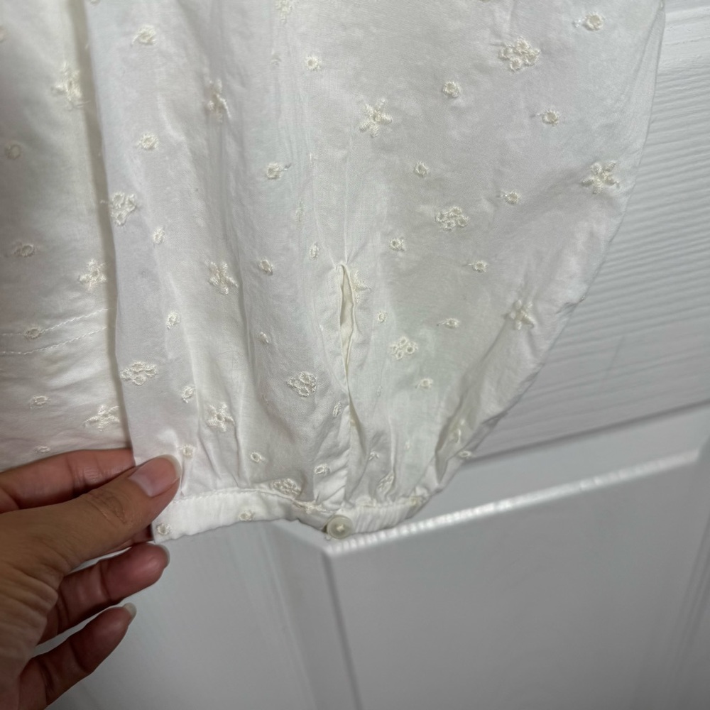 J.Crew Eyelet Ruffle Blouse XL White Cotton Romantic Cottagecore Boho Feminine - Picture 7 of 12
